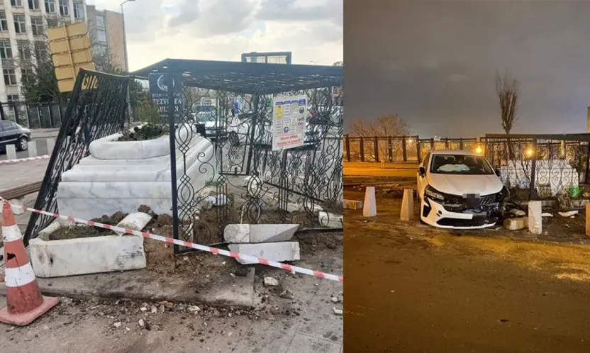 Ankara'daki Tezveren Sultan Türbesi'ne otomobil çarptı